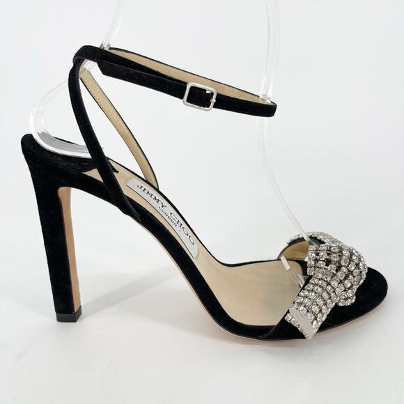 Jimmy Choo Black Suede Thyra 100 Crystal Embellished Sandal Heel size IT 38 - Picture 2 of 12